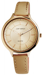 Relógio analógico de mulher Just com movimento Miyota 2035. Caixa em aço inoxidável, vidro mineral e bracelete em couro genuíno castanho com fecho de fivela. Inclui caixa original e cartão de garantia. Marca: Just