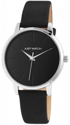 Relógio Just feminino com movimento de quartzo, caixa em aço 39 mm (8 mm de espessura) e bracelete de couro genuíno cinzento com fecho de fivela. Mostrador prateado. Modelo JW10093. Marca: Just.
