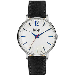 Relógio Lee Cooper com movimento de quartzo e mostrador analógico preto. Caixa em aço 38 mm com vidro mineral e bracelete em couro preto. Não inclui caixa. Garantia de 2 anos. Marca: Lee Cooper.