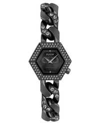 Relógio Hexagon Groumette da PHILIPP PLEIN em aço inoxidável com movimento quartz, vidro mineral e bracelete em aço inoxidável. Diâmetro da caixa: 28 mm. Fecho de báscula (deployant). Resistência à água: 5 ATM. Inclui caixa e documentação.