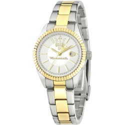 Relógio Maserati Competizione com movimento de quartzo e mostrador analógico. Caixa de 31 mm, resistência à água até 10 ATM, bracelete bicolor em aço inoxidável (prateado e dourado) e vidro cristal mineral. Inclui caixa, documentação e garantia Maserati de 3 anos. A cor ou modelo da caixa pode variar conforme a disponibilidade de fábrica.