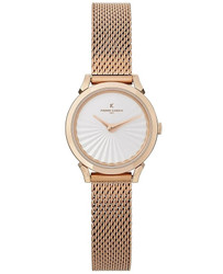 Relógio Pigalle Plissée da Pierre Cardin com mostrador e bracelete plissados, movimento analógico e garantia do fabricante. Modelo CPI.2502. Padrão plissado no mostrador e na bracelete.