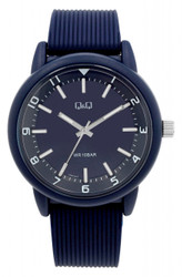 Relógio analógico de 3 ponteiros da marca Q&amp;Q by CITIZEN com movimento de quartzo. Caixa em plástico de 42 mm com fundo em aço inoxidável e bracelete em silicone com fecho de fivela. Estilo moderno e desportivo, resistente e leve. Marca: Q&amp;Q by CITIZEN.