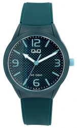Relógio analógico Q&amp;Q by CITIZEN com movimento de quartzo de 3 ponteiros. Caixa plástica de 40 mm com fundo em aço inoxidável. Bracelete de silicone macio com fecho de fivela. Materiais: plástico (caixa), aço inoxidável (fundo), silicone (bracelete). Modelo VR28J031Y. Marca: Q&amp;Q by CITIZEN.