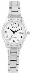 Relógio feminino Q&amp;Q by CITIZEN com movimento de quartzo. Caixa e bracelete em aço inoxidável prateado com elos ajustáveis e fecho dobrável. Marca: Q&amp;Q by CITIZEN.