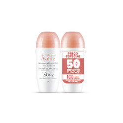 <p>Avène Body Desodorizante Duo Preço Especial é composto por duas embalagens de 50 ml. <span>Avène Body Desodorizante</span> protege 24h contra odores e absorve a humidade.</p>
<p>- Adequado para todo o tipo de pele sensível, mesmo depilada com lâmina ou cera.<br />- Formulado com Karité, Camelina, Açafroa e Água Termal d'Avène, que acalma, nutre e protege contra o stress oxidativo;<br />- Agradável sensação de frescura.</p>
<p><span>Como utilizar:</span> diariamente, aplique rolando a bola por baixo da axila.</p>