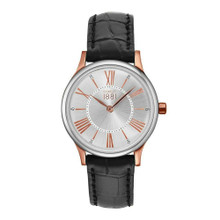 Relógio em aço inoxidável com mostrador cinzento e detalhes rosé