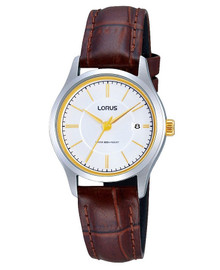 Relógio Lorus By Seiko com movimento quartz, vidro mineral e caixa em aço inoxidável de 28 mm. Bracelete em pele com fecho de pino. Mostrador analógico com horas, minutos, segundos e data. Resistência à água: 5 ATM. Inclui estojo e documentação.