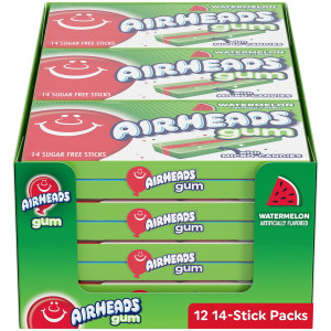 Airheads Sugar-Free Gum with Micro-Candies - Watermelon, 14 Sticks (12 Pack) Airheads Sugar-Free Gum with Micro-Candies - Watermelon, 14 Sticks (12 Pack)