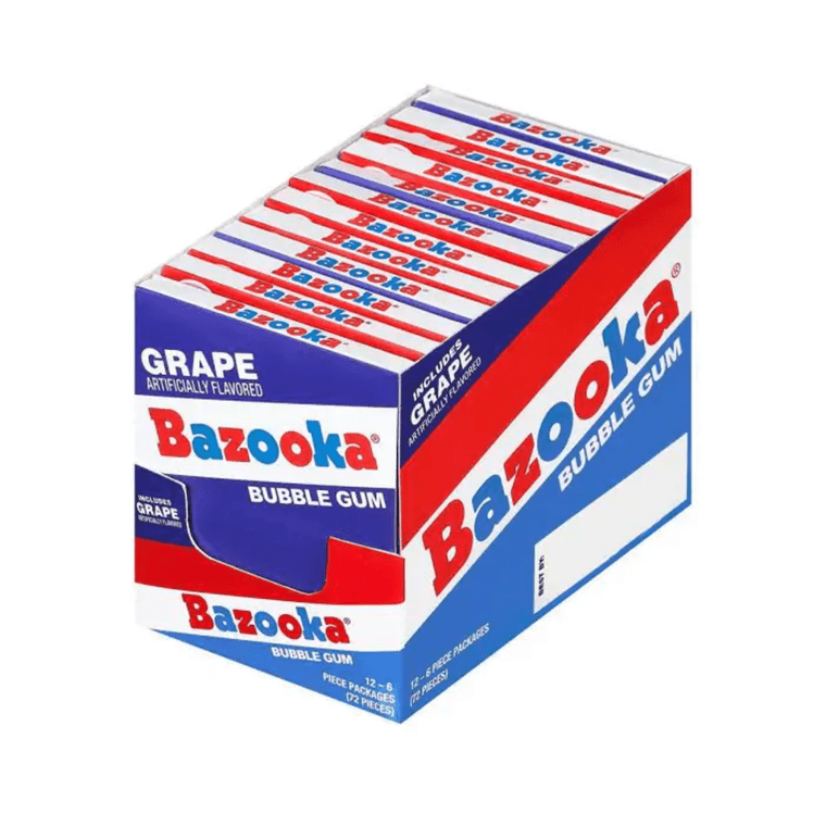 Bazooka Bubble Gum - Grape, 6 pcs per Pack (12 Pack)