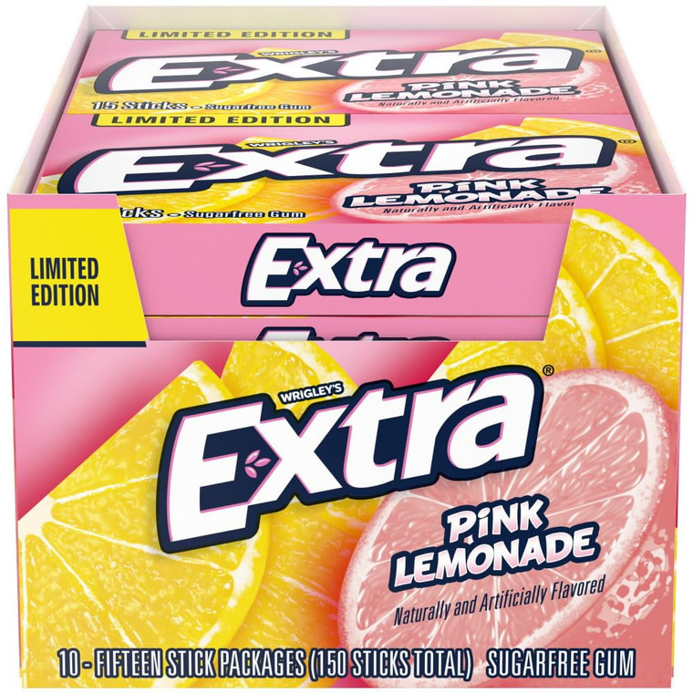 Extra Limited Edition Pink Lemonade Sugar-Free Gum, 15 Sticks (10 Pack)