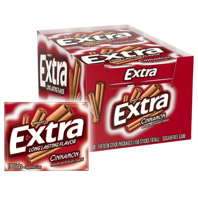 Extra Cinnamon Sugar-Free Gum, 15 Sticks (10 Pack)