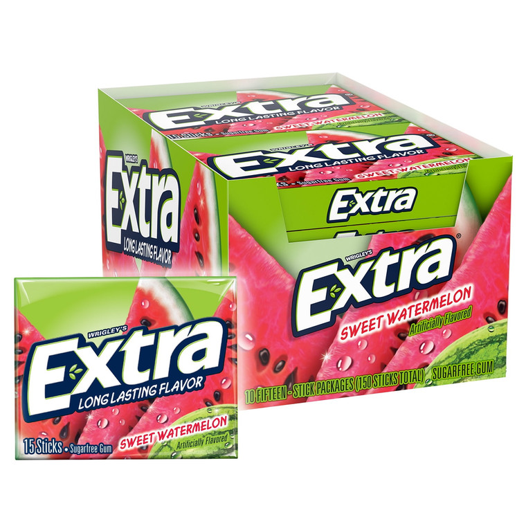 Extra Watermelon Sugar-Free Gum, 15 Sticks (10 Pack)