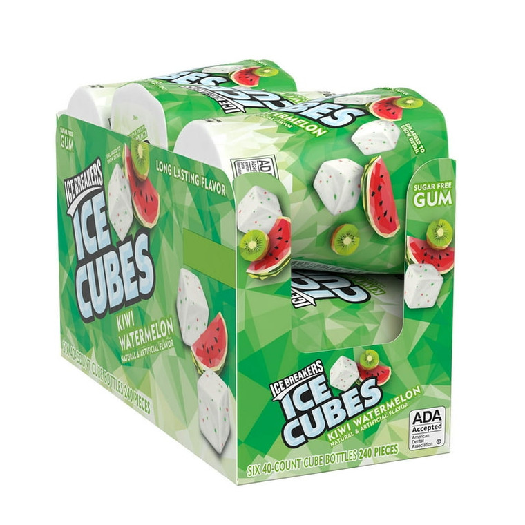 Ice Breakers Ice Cubes Kiwi Watermelon Sugar-Free Gum, 40 ct. Cube Bottles (6 Pack)