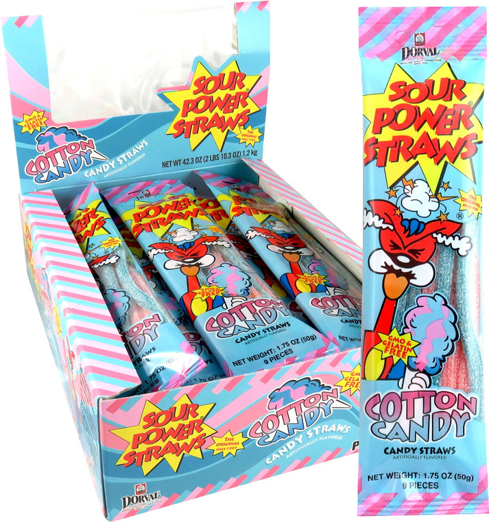 Sour Power Straws Cotton Candy, 9 Straws (24 Pack)