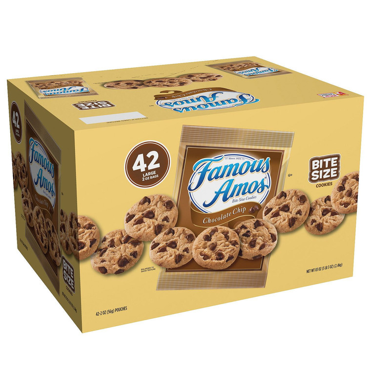 Famous Amos Chocolate Chip Bite-Size Cookies, 2 oz Pouches (42 Pack)