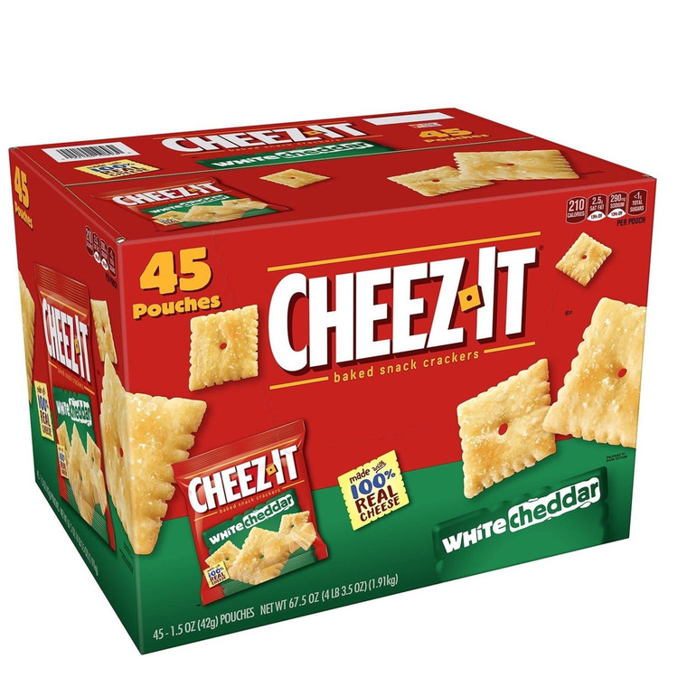 Cheez-It White Cheddar Baked Snack Crackers, 1.5 oz Pouches (45 Pack)