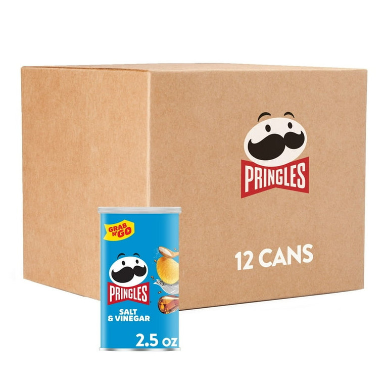 Pringles Salt & Vinegar Potato Crisps, 2.5 oz Grab N' Go Cans (12 Pack)