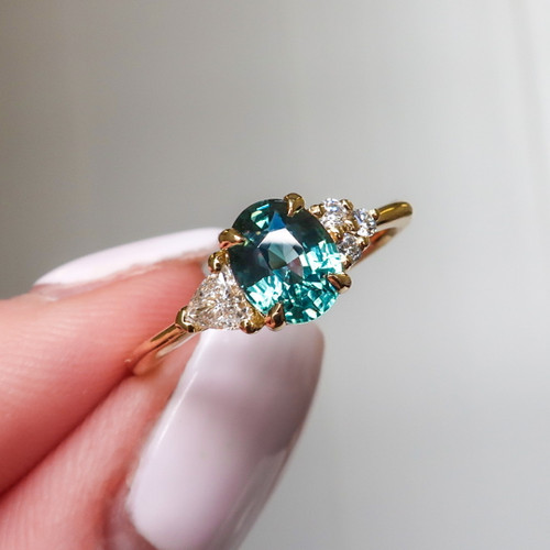 Custom - 1.11 Cts Oval Teal Sapphire Engagement Ring - Nolan and Vada