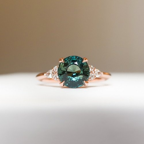 Clara - 2.54 Cts Round Teal Sapphire Engagement Ring - Nolan and Vada