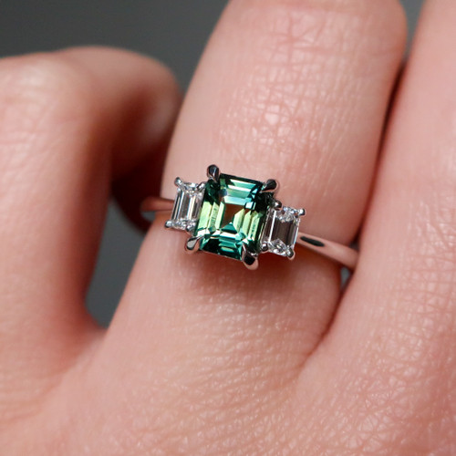 Zara - 1.13 Emerald Teal Sapphire Engagement Ring - [S824-ZARAR-NVST1977]