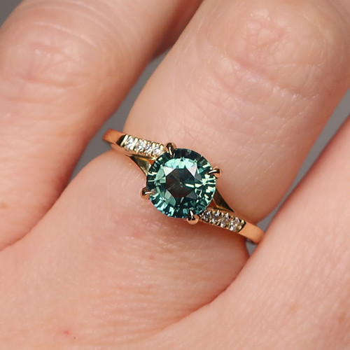 Sylvia  - 1.58ct Round Teal Sapphire Engagement Ring - [S828-SYLVIA-NVST2881]
