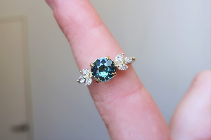 Floral Cluster Teal Engagement Ring - Nolan and Vada