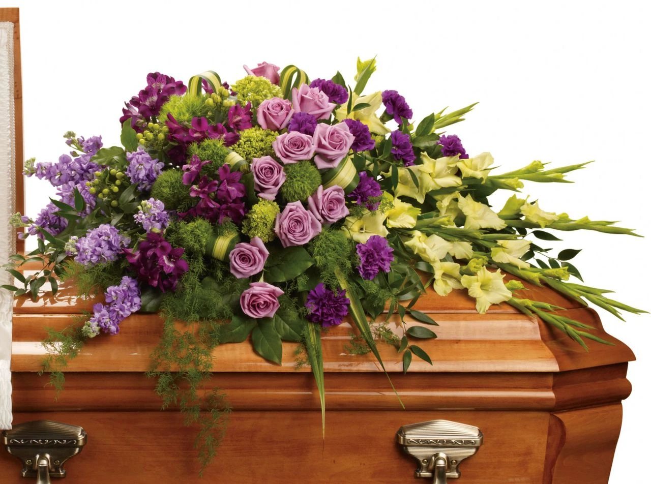 White Rose & Orchid Casket Spray | Pearland Funeral Flowers