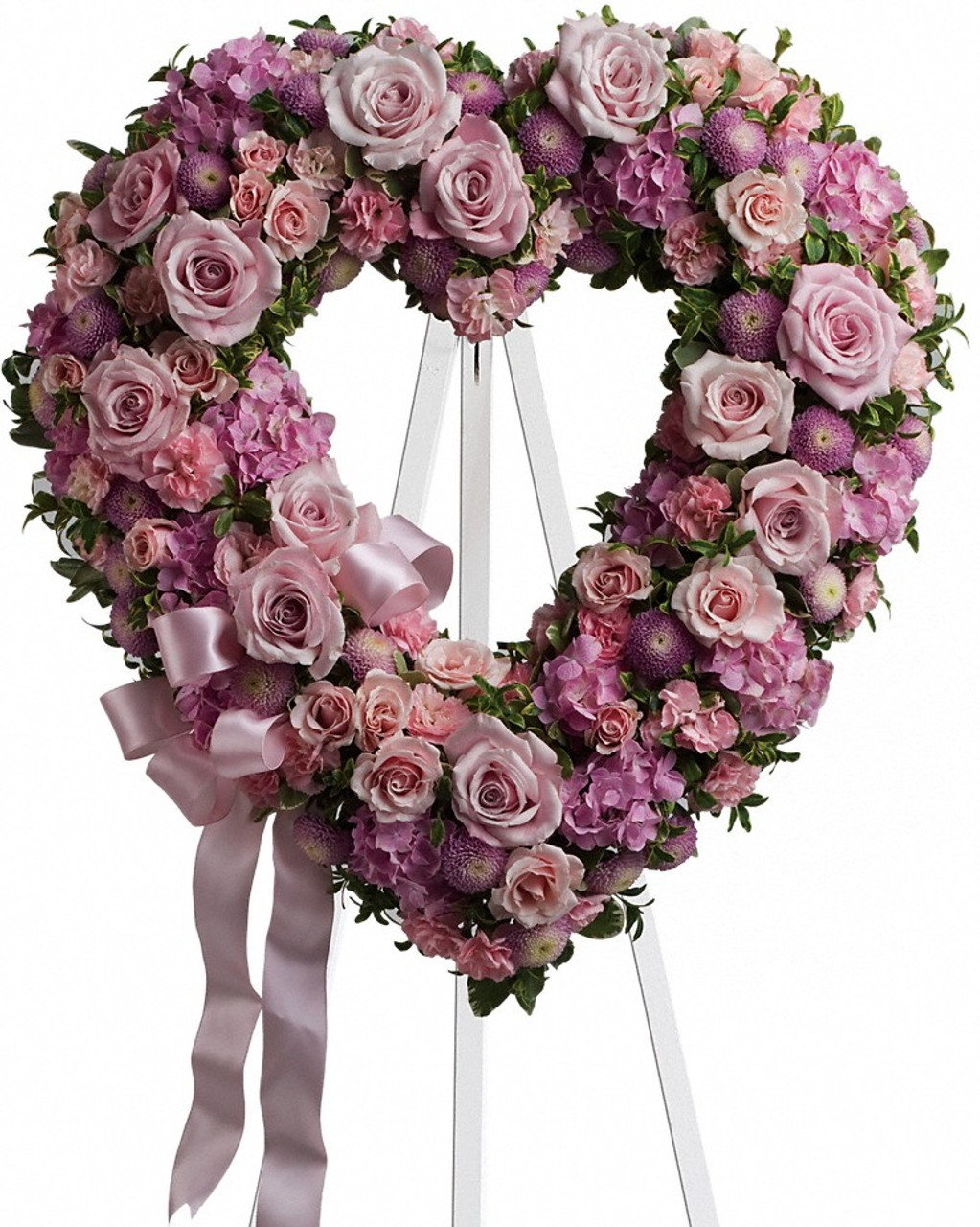 Garden of Roses Pink Shaped Open Heart of Funeral Flowers