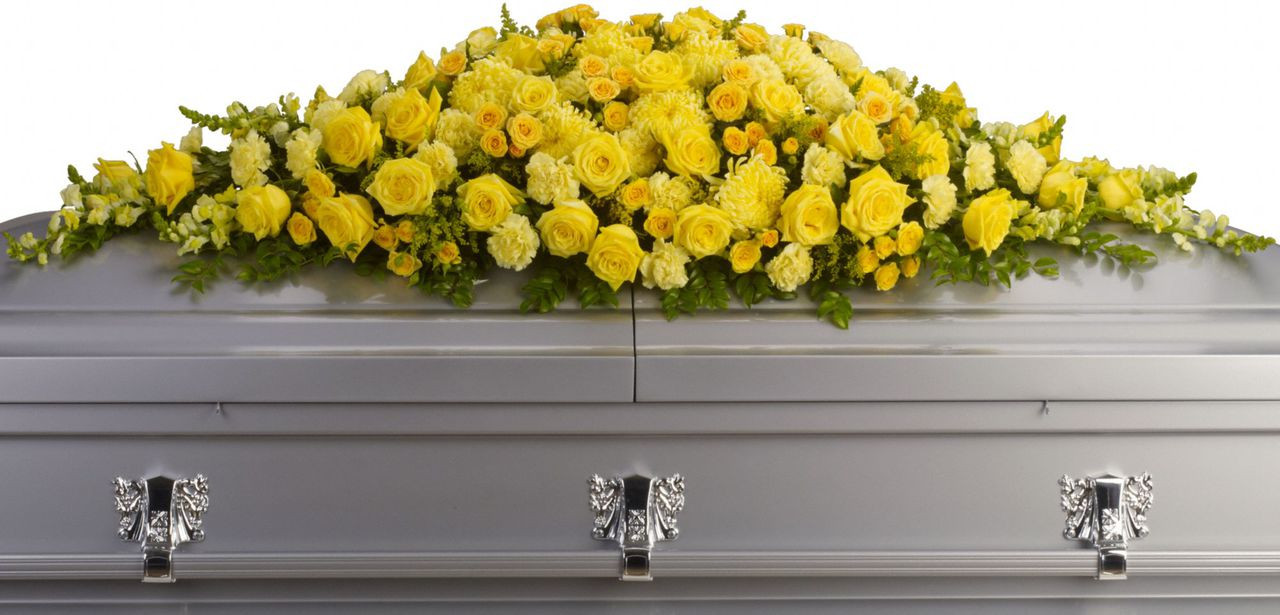 Yellow Rose Casket Cover Deer Park Funeral Flower Delivery