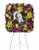 Mosaic Memories Square Photo Tribute Funeral Spray from Sympathy Flower Shop. The elegant standing spray includes purple alstroemeria, green gladioli, green carnations, purple cushions, lavender buttons, green buttons and purple buttons, accented with assorted greenery. Approximately 23" W x 23" H 
SKU SYM209