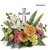 Pink and Orange Crystal Cross Funeral Flower Arrangement