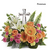 Pink and Orange Crystal Cross Funeral Flower Arrangement