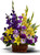 Yellow Basket of Memories by Sympathy Flower Shop. This lovely funeral arrangement includes yellow gladiolas, purple gladiolas, yellow lilies, and lavender daisies. Free delivery of Houston funeral flower orders placed online. SKU  SYM405