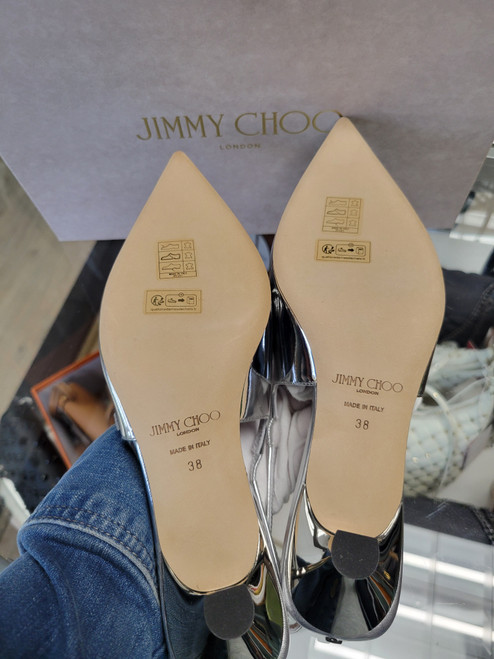 Jimmy Choo Silver Liquid Metal Pump size 38