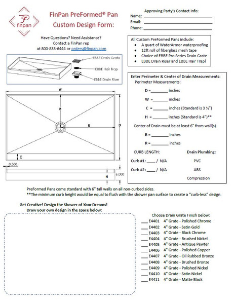 Custom PreFormed Pan Order Form