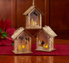 Nativity House Ornaments with Flickering Lights (Set of 3)