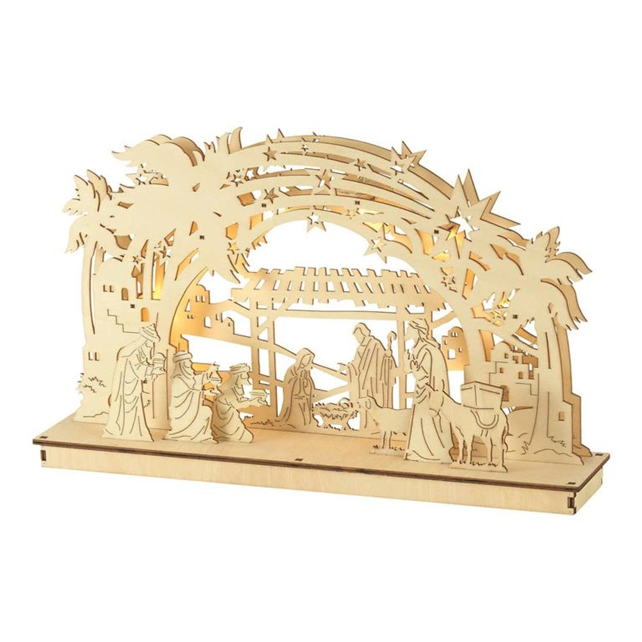 NATIVITY MANGER WOOD 11" WITH  8 LED