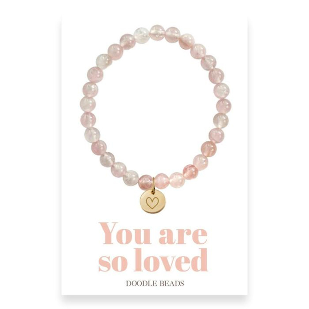 You Are So Loved Rose Quartz Beaded Stretch Bracelet With Heart Charm