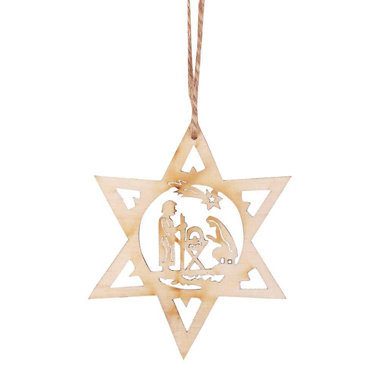 Ornamental Star With Holy Family Wood (Small Ornament) While supplies last*