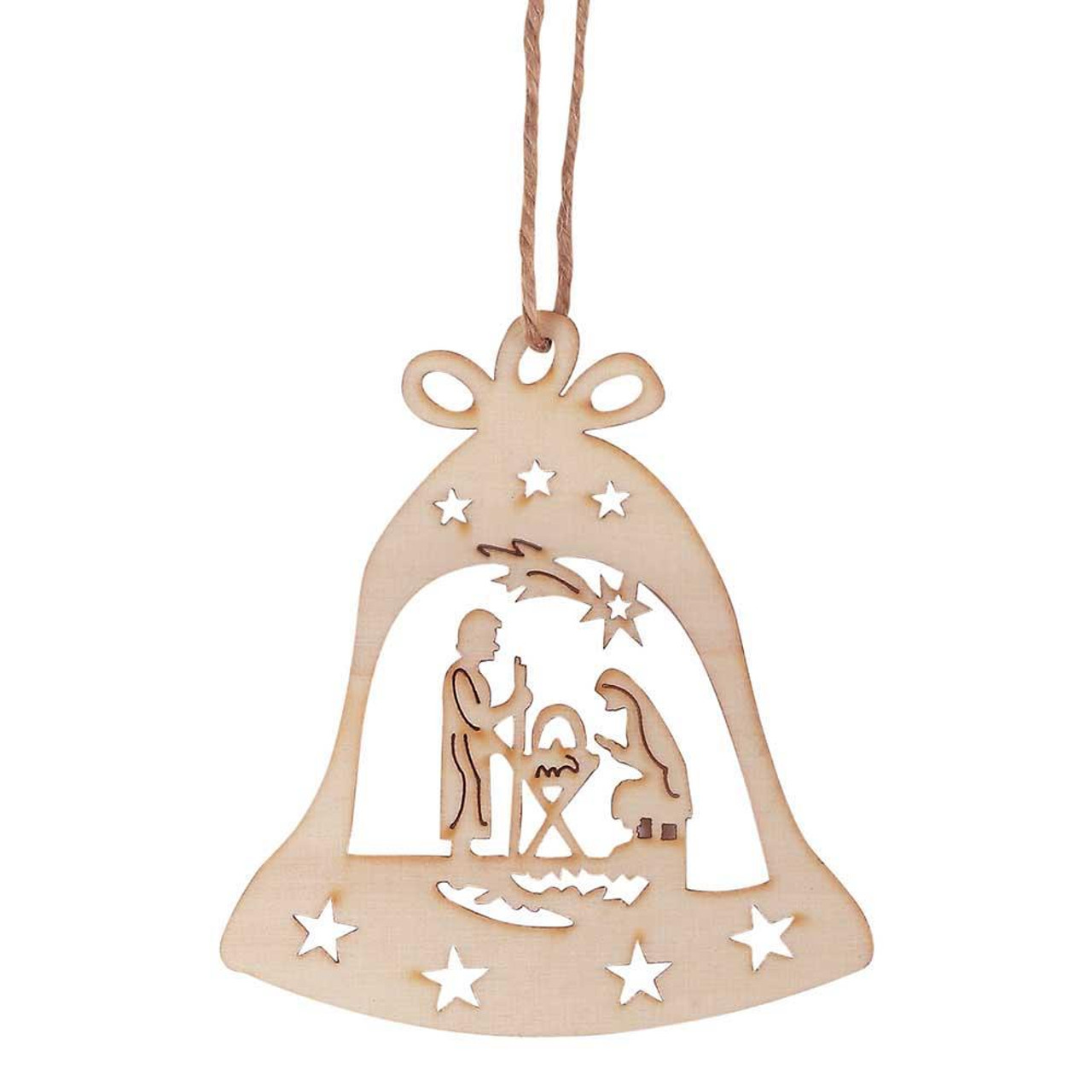 Ornamental Bell With Holy Family Wood (Small Ornament) While supplies last*