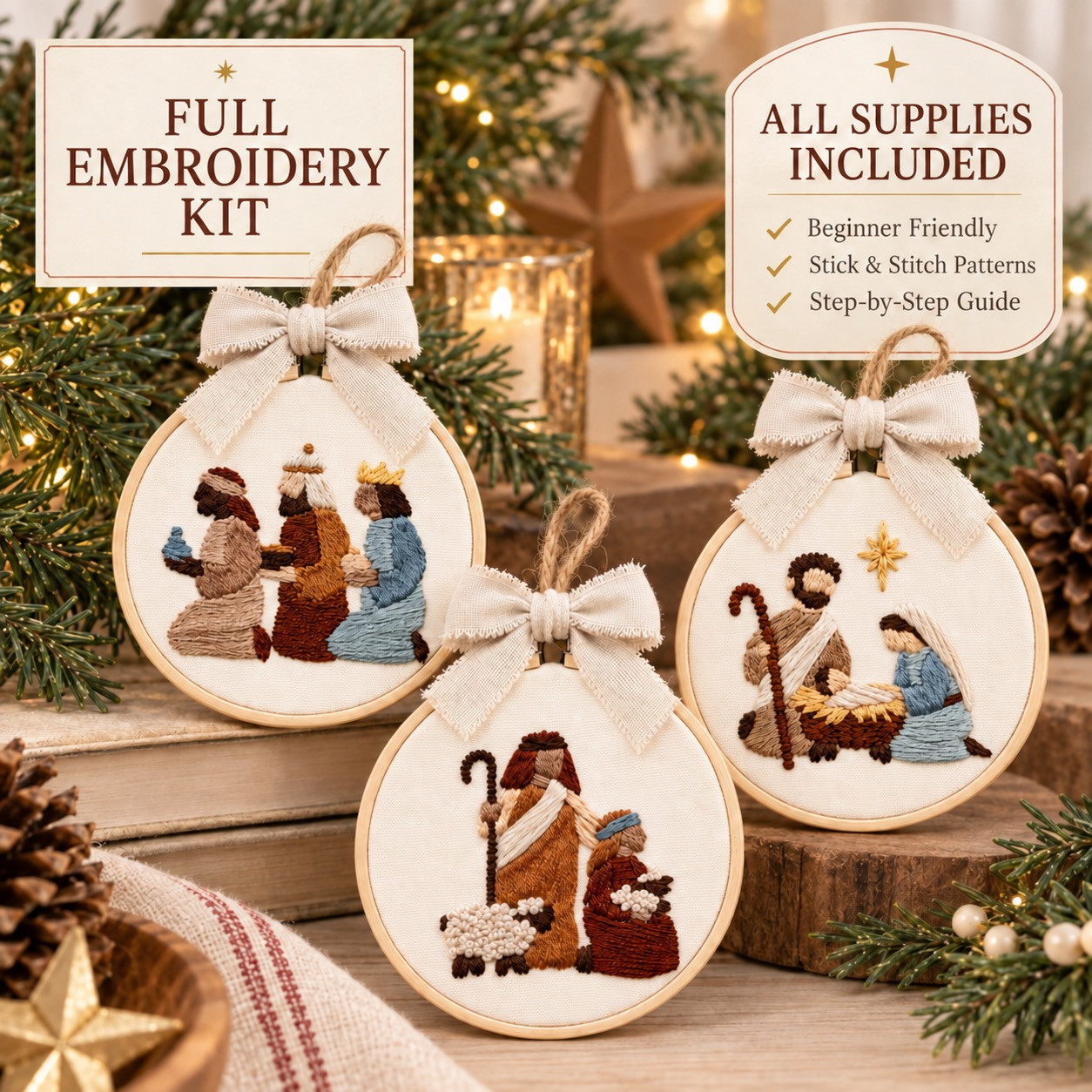 Nativity Ornament Embroidery Kit Set of 3
