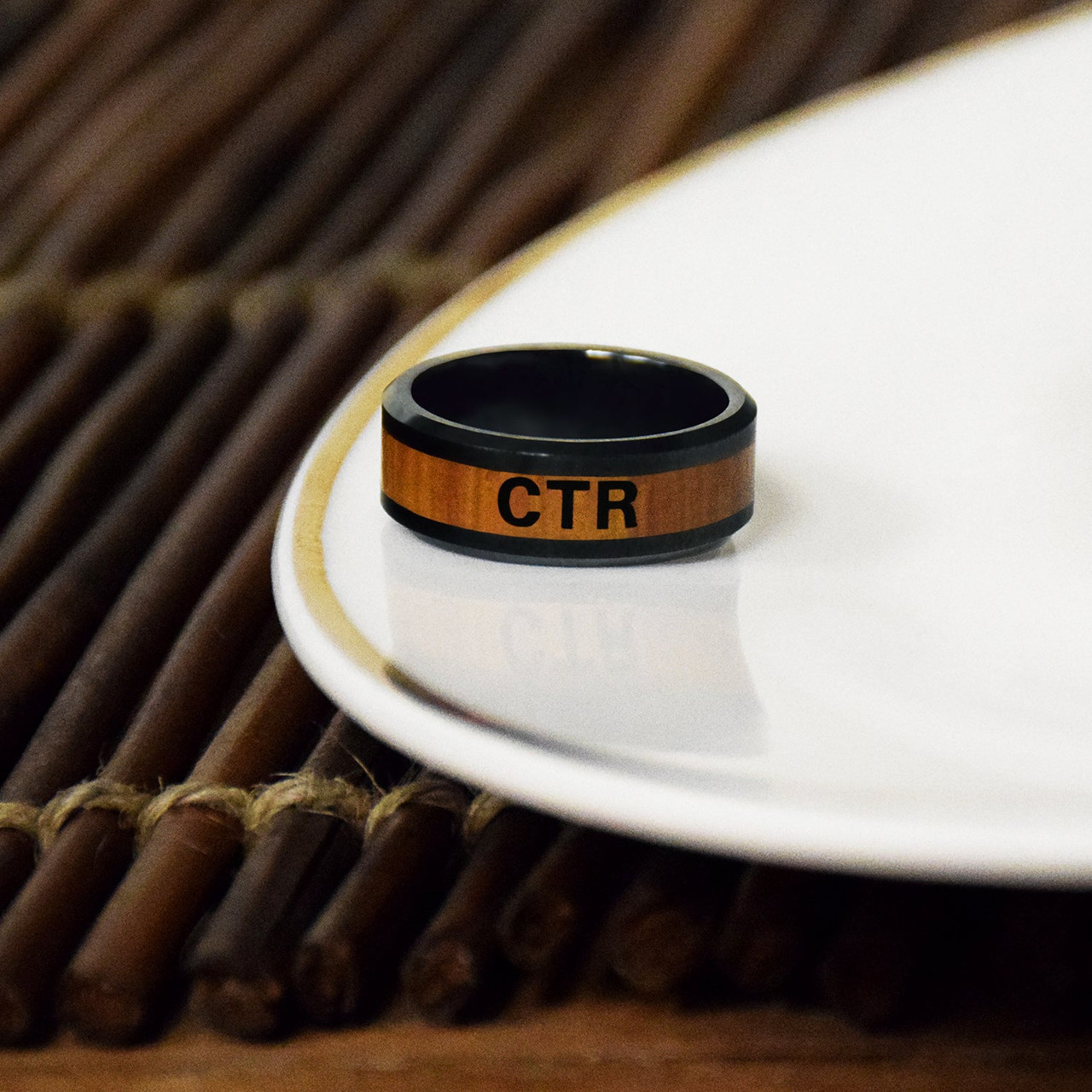 Frontier CTR Ring (Ceramic With Wood Inlay) While supplies last*
