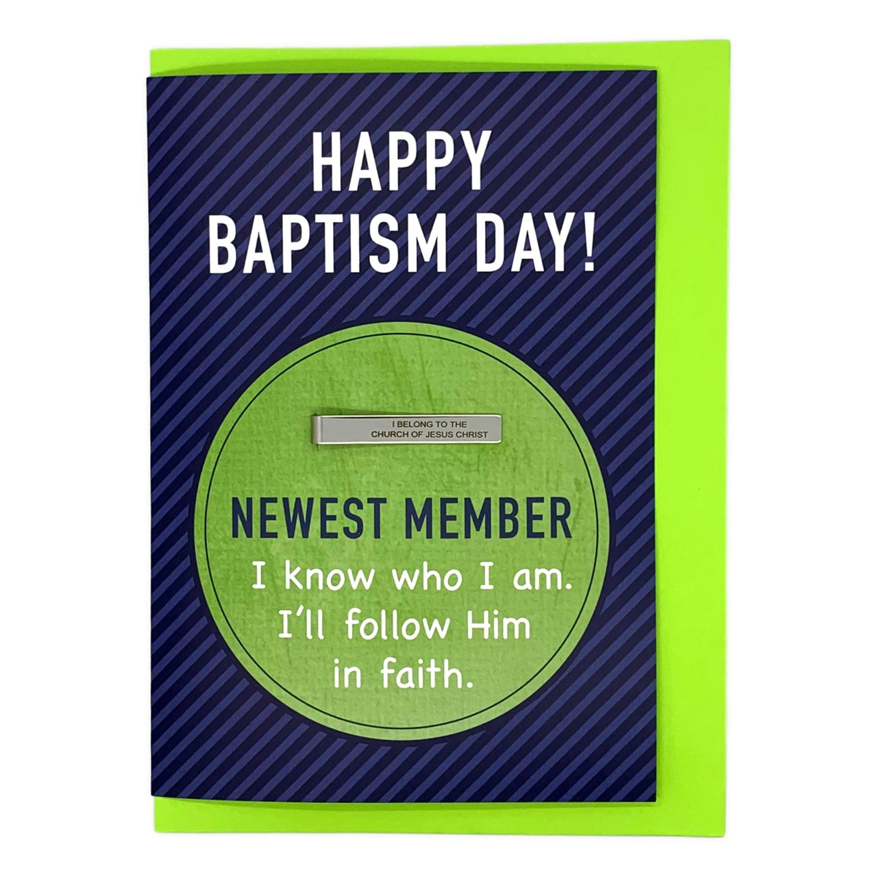 Baptism Greeting Card with “I Belong to the Church of Jesus Christ” Tie Bar