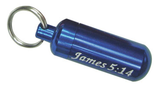 Keytag, Oil Vial Blue Aluminum James 5:14