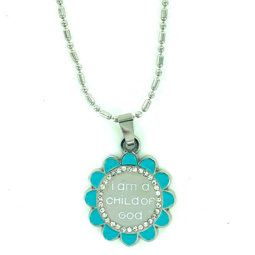 I Am A Child of God - Necklace - Flower - Teal