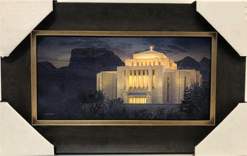 Evening Cardston Temple with Old Chief Mountain 10.5x17 Darker Framed  Canvas