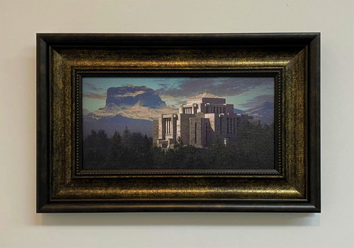 Cardston Temple with Old Chief Mountain by Simon Dewey framed strata design *
