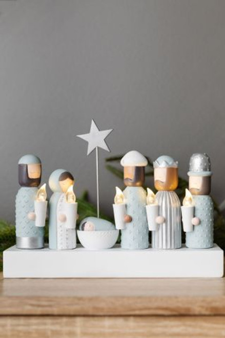 Peg Doll Ice Blue Nativity With Candles (Lighted Nativity) While supplies last*