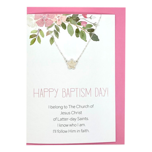 Happy Baptism Day Greeting Card With Flower Necklace (Silver)